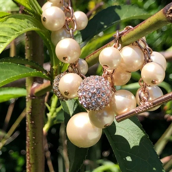 Carolee Elegant Pearl and Champagne Pink Gold Charm Pave Gloves Bracelet - Picture 4 of 7